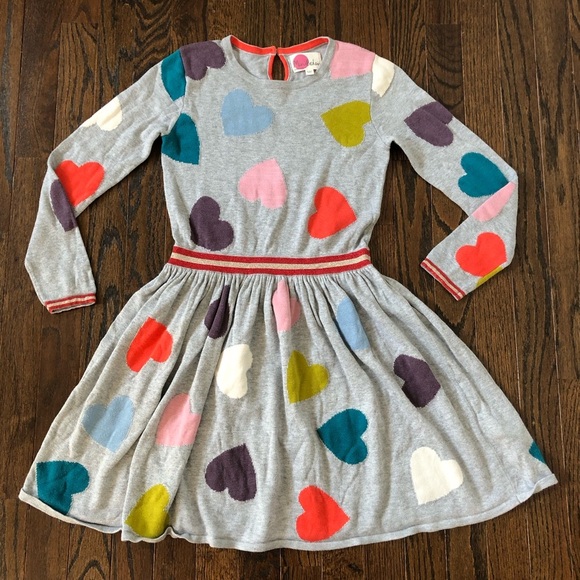 Mini Boden Other - Mini Boden Girls 9-10Y Gray w/Multi-Color Hearts Long-Sleeve Knit Sweater Dress